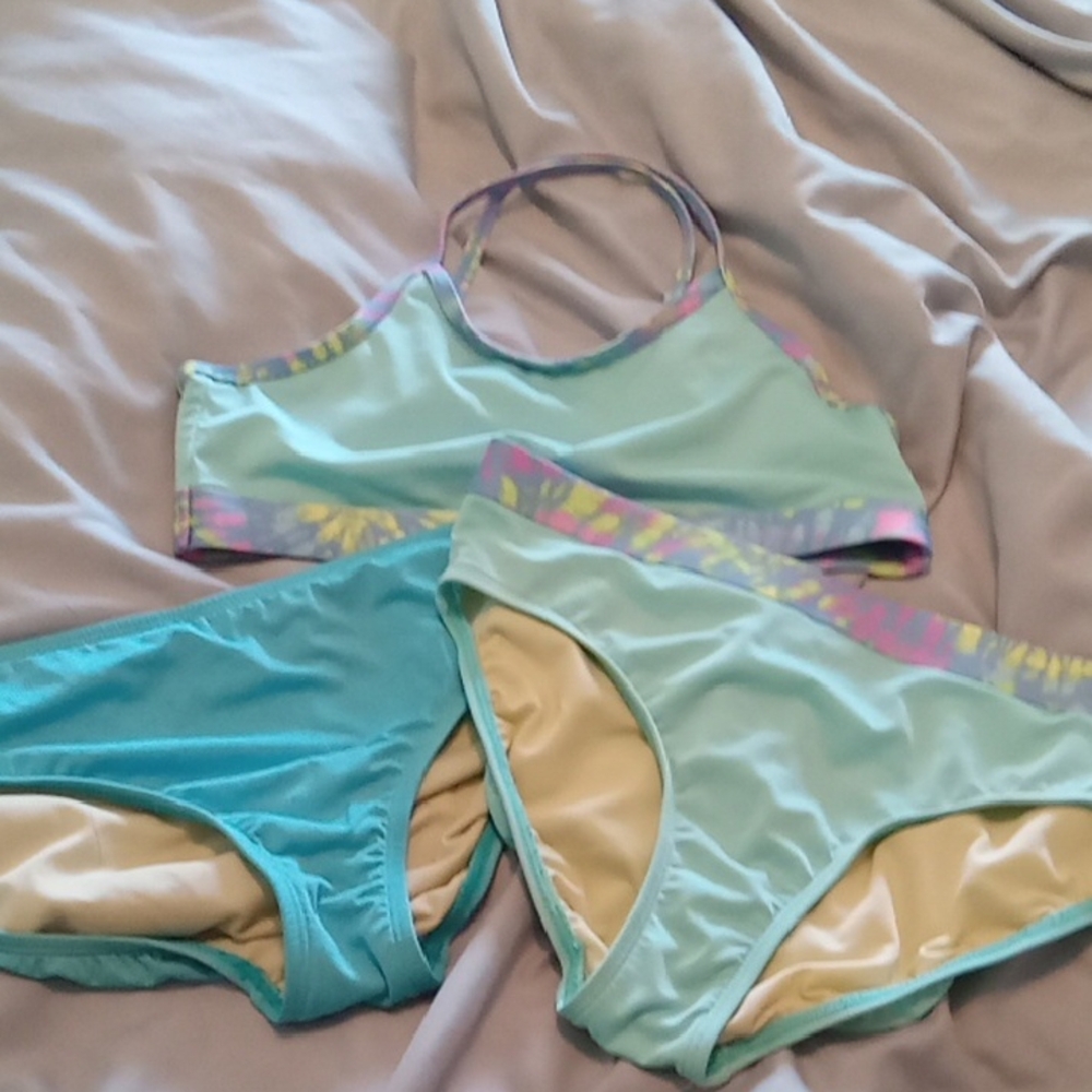 Lands' End Kids Matching Swim Set - Aqua and Yellow